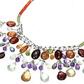 Design 9853: green,orange,red multi-stone choker necklaces