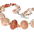 Design 9863: brown pink opal chipped, chunky, contemporary, multistrand, tumbled necklaces