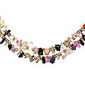 9889: Beaded multi-color multi-stone adjustable necklaces