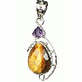 10155: Silver Setting Brown, Purple tiger eye  drop pendants