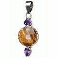 10176: Silver Setting Brown, Purple tiger eye  drop pendants