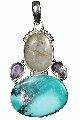 10256: Silver Setting Blue, Purple, White turquoise pendants