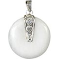 10322: Silver Beaded white snow quartz  donut pendants