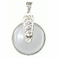 10323: Silver Beaded white crystal  donut pendants