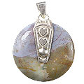 10324: Bali Silver Beaded green,pink jasper donut pendants