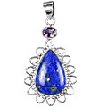 10328: Blue, Purple lapis lazuli  drop pendants