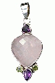 10341: Silver Setting Pink, Purple, Green rose quartz  drop pendants