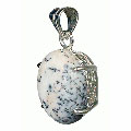 10481: silver setting black,white dendrite opal  art-deco pendants