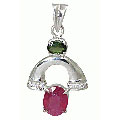 10489: Silver Setting Pink, Green ruby  art-deco pendants