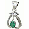 10492: silver setting green emerald  art-deco pendants