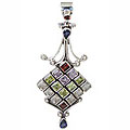 Design 10638: green,red multi-stone art-deco pendants