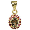 10921: Gold Plated Red, Brown smoky quartz pendants