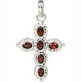 11293: Silver Setting red garnet  cross pendants