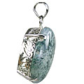 11611: Silver Setting Green moss agate pendants