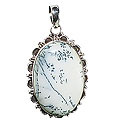 12070: Silver Setting black,white dendrite opal american-southwest pendants