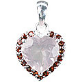 12160: Silver Setting pink,red,multi-color rose quartz  heart pendants