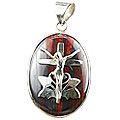 12249: Silver Setting Red, Gray tiger eye  cross pendants