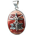 12265: Silver Setting red mookite  cross pendants
