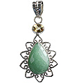 12462: Silver Setting green,yellow aventurine drop pendants
