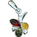 12480: Silver Setting multi-color amber pendants