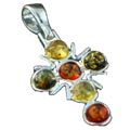 12483: Silver Setting multi-color amber pendants