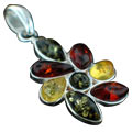 12484: Silver Setting multi-color amber  flower pendants