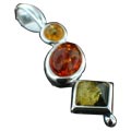 12485: Silver Setting multi-color amber pendants