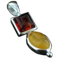 12487: Silver Setting orange,yellow,multi-color amber pendants