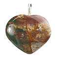 12746: Beaded green,pink,red jasper  heart pendants