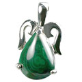 13486: Silver Setting green malachite  drop pendants