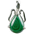 13487: Silver Setting green malachite  drop pendants