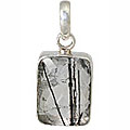 13532: Silver Setting gray rutilated quartz  classic  pendants