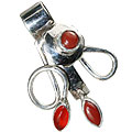 13846: Silver Beaded orange carnelian  art-deco pendants