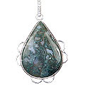 9260: Silver Setting Green,White moss agate  drop pendants