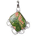 9389: Silver Setting green,orange,pink unakite pendants