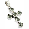 9402: Silver Setting Green green amethyst  cross pendants