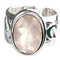10037: Silver Setting pink rose quartz rings