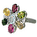 10442: Silver Setting Multi, Pink, Blue multi-stone  estate rings