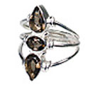 10617: Silver Setting brown,gray smoky quartz rings