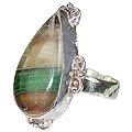11969: Silver Setting green,yellow fluorite  american-southwest rings