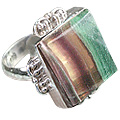 11972: Silver Setting Multi, Green, Yellow fluorite rings