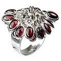 12157: Silver Setting red garnet  flower rings