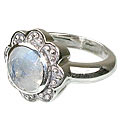 12218: Silver Setting white moonstone  flower rings