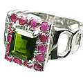 12445: Silver Setting green,pink tourmaline rings