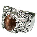 12506: Silver Setting brown,white cats eye  estate rings