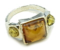 12871: silver setting green,orange amber  mens rings