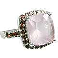 12952: Silver Setting pink,red,multi-color rose quartz  estate rings