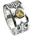 13113: silver setting yellow citrine  mens rings