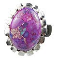 13236: silver setting blue,pink,purple mohave flower rings
