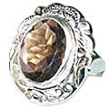13350: Silver Setting brown smoky quartz  vintage rings